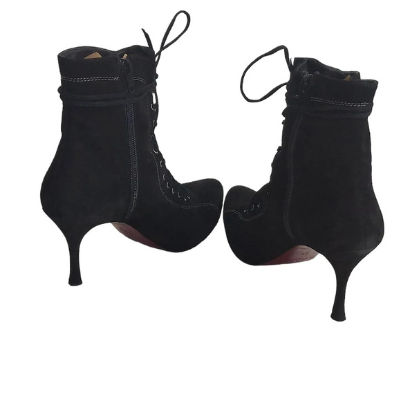 Vintage 90's Y2K Black Suede Platform Lace Up Boots Goth Witchcore Sexy - Picture 15 of 16